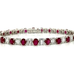 Ruby and diamond tennis bracelet in 18k white gold